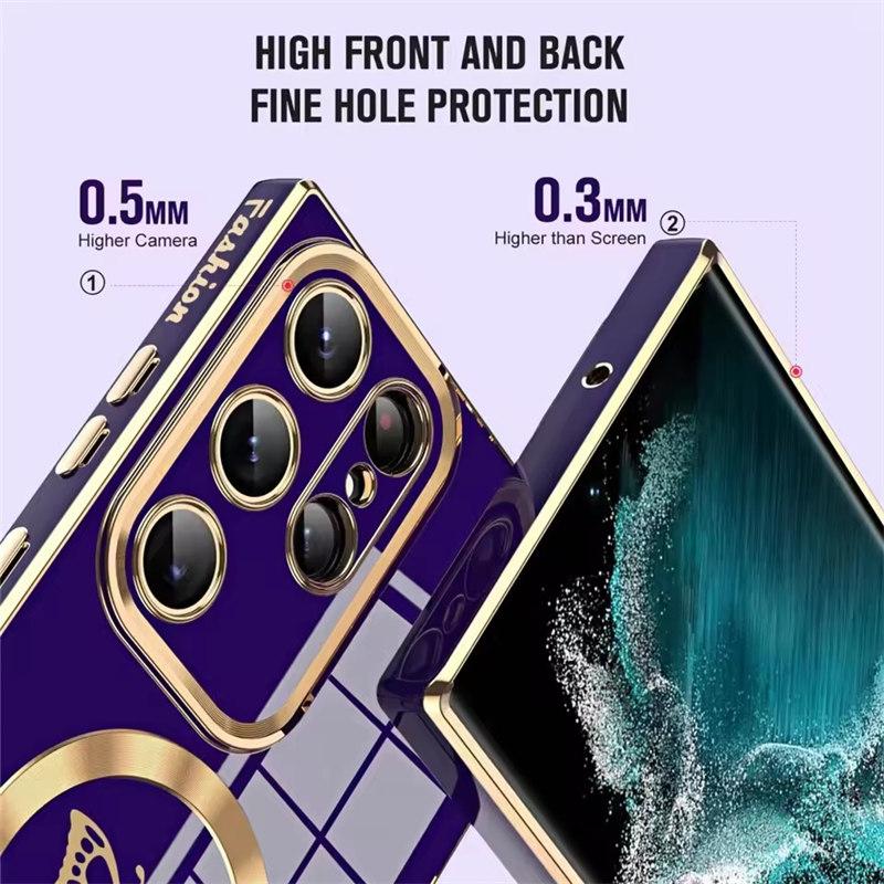 Electroplate Magnetic Butterfly Case For Samsung S25 S24 S23 Ultra S22 S21 Plus For Magsafe Wireless Charging Silicone Cover