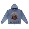 DTG print Knitted Denim Zip-Up Hoodie Japan Samurai Brother Print Zipper Hoodies  
