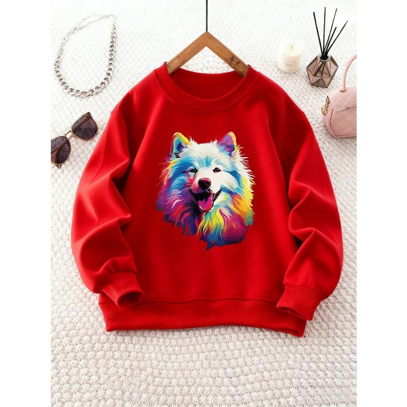 Kids Crewneck Sweatshirt, Colorful Dog Print Casual Long Sleeve Top