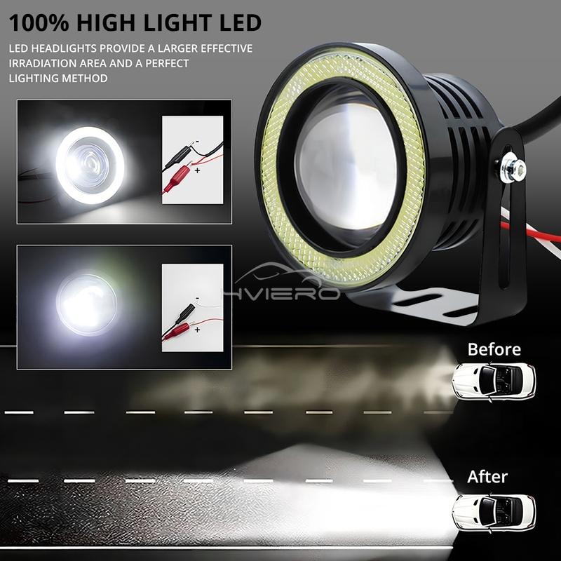 2Pcs Auto 30W Driving DRL Fog Lights COB Angel Eye 64/76/89mm Car Ambient Lamps Waterproof Daytime Running Bulb Headlight DC 12V