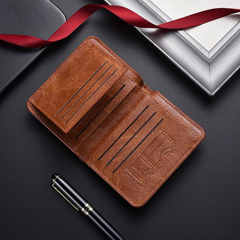 Men’s Vintage Bifold Wallet Oil Wax PU Leather Short Wallet Multi Card Holder ID Window Slim Pocket Wallet for Men