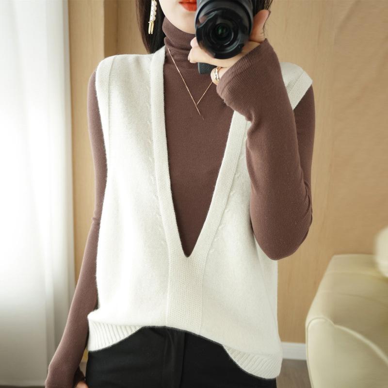 Colete Tricotado Primavera Verão Feminino Gola V Sem Mangas Pulôver Moda Solto Fino Peça Externa Outono Inverno