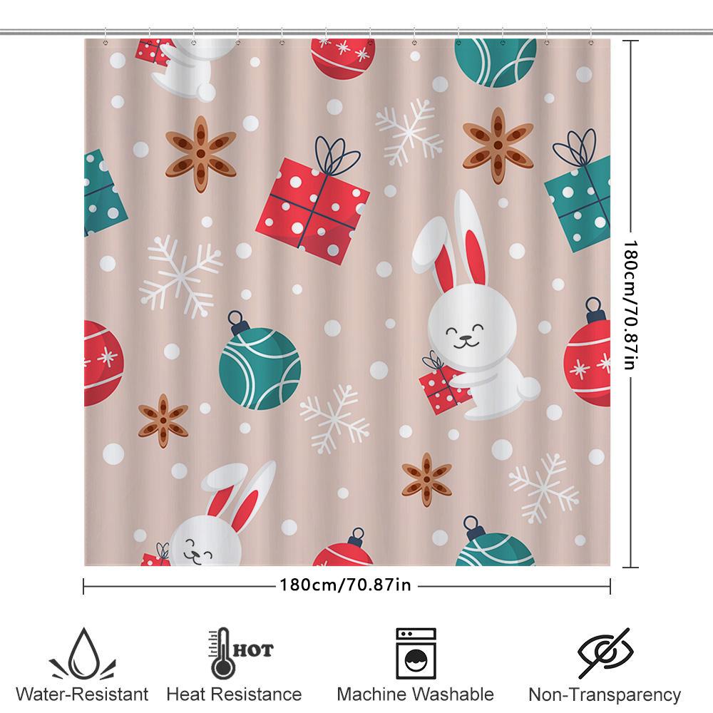 Xmas Gift Box Cartoon Bunny Shower Curtain Decoration For Bathroom Bath Mat Set Christmas Ornament Wall Sticker Home Decor In Ho