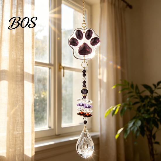 K9 Crystal Wind Chime Cat Paw Chimes, Suncatchers for Windows Hanging, Window Hanging Decor Prism Rainbow Maker Indoor Outdoor Home Garden Multi-color