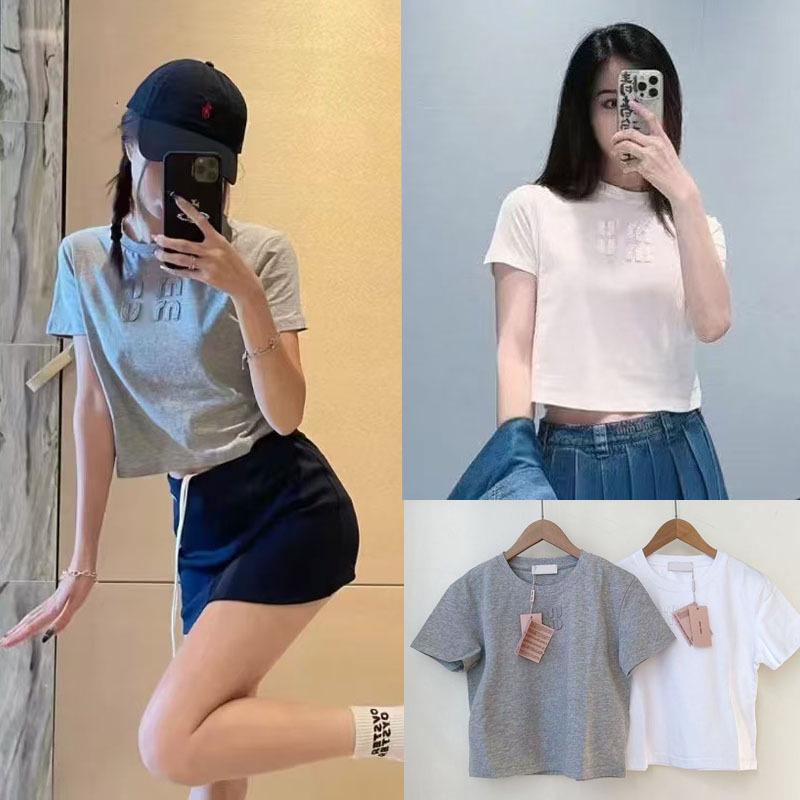 New Women s M*M Style Patch Embroidery Logo T-shirt - Spring/Summer Versatile Casual Short Base Layer Top L (In Stock)