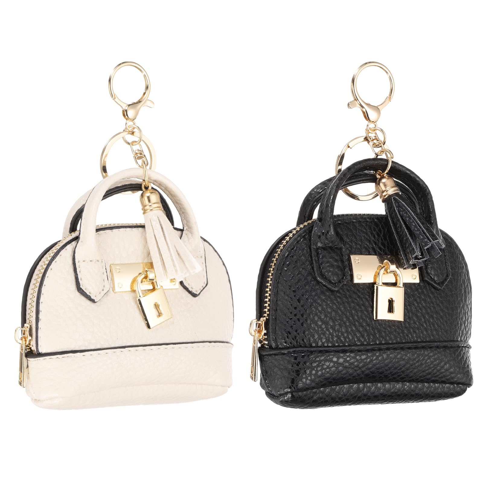 [PATIKIL] Mini Tote Bag Keychains, Set of 2, Cute Coin Purse Keychains, PU Leather Backpack Keychains, Small Cosmetic Pouch Keychains for Women,