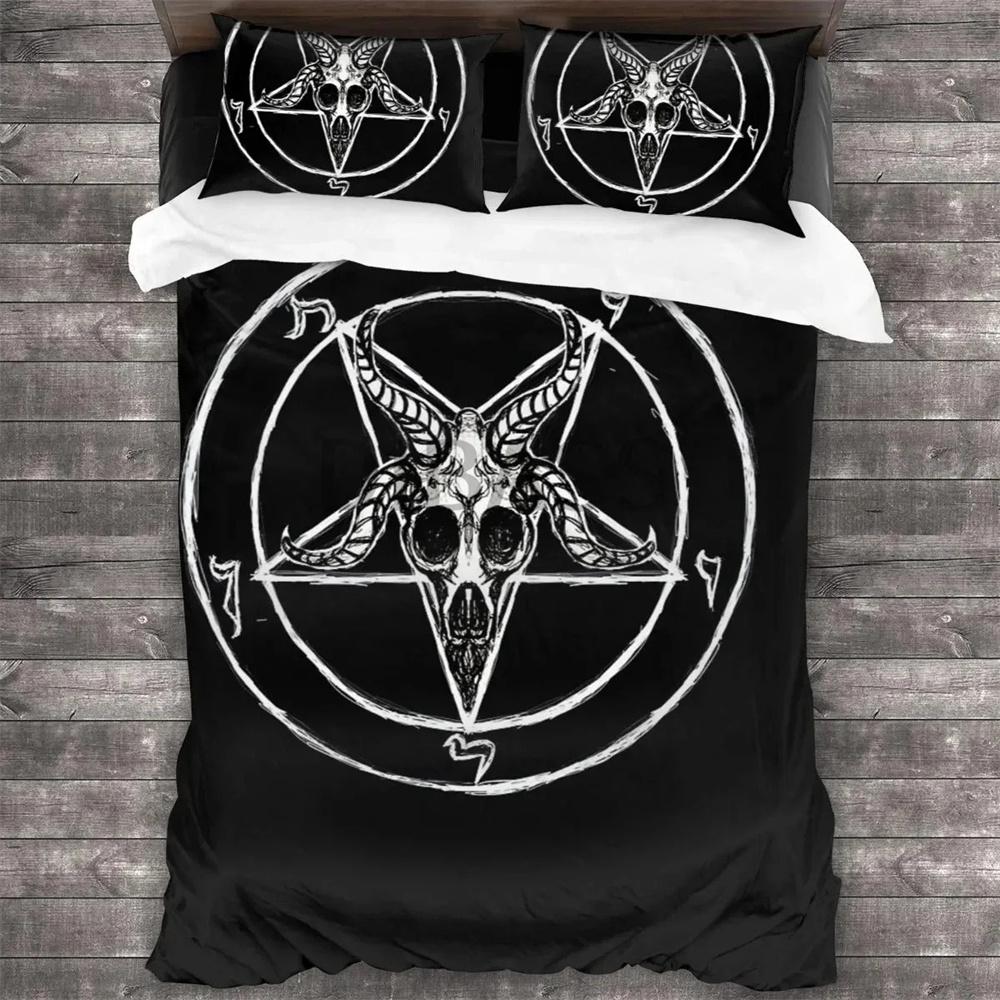 Baphomet Duvet Cover King Queen Size Pentagram With Demon Satanic Goat Head Bedding Collection For Boy Men Horror House Comforter Cover