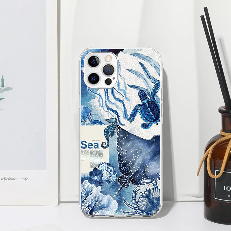 Ocean Starfish Sea Turtle Shark Phone Case For Iphone 17 Air 16 15 Plus 16E 14 Pro Max 13 Mini 12 11 7 8 SE Fundas Soft Back Cov