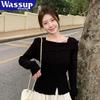 WASSUP AMAZING Women's Slim Fit Off-Shoulder Button-Up Knit Top