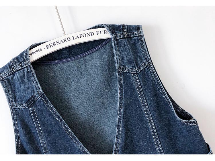 Women's European Retro V-Neck Dark Blue Denim Vest - Spring/Autumn 2025 Sleeveless Loose-Fit Outerwear