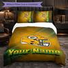 Green Bay Packers Customized Name Text Bedding Set, 1 Duvet Cover & 2 Pillowcases Personalized Bedroom Gift