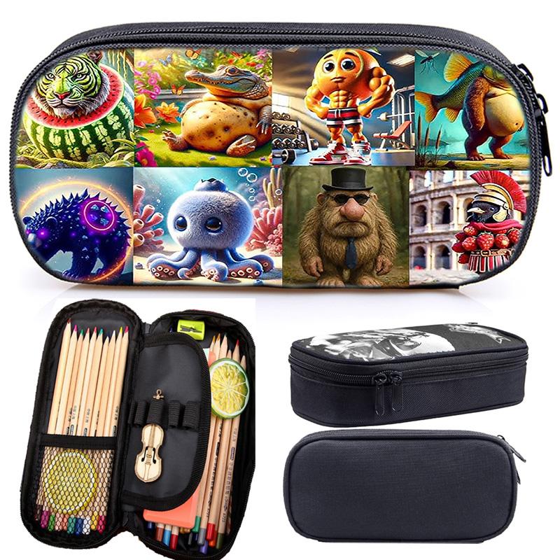 Nieuwe Italiaanse Brainrot Rits Etui Kinderen Coole Potlooddoos Tung Sahur Cosplay Make-uptas Student Grote Capaciteit Schrijftas (as the picture,My Singing M pen bag)