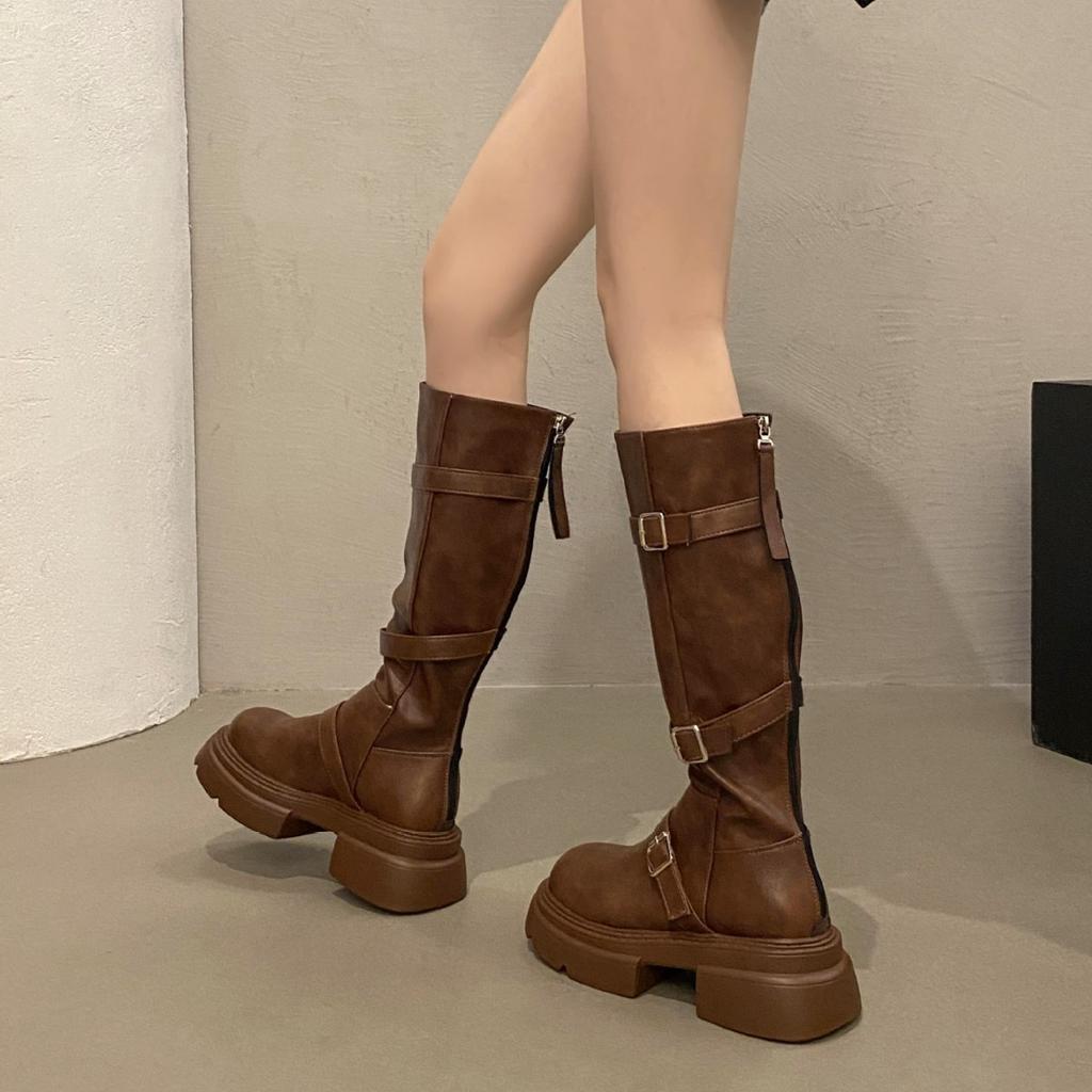 Brown Boots Women's 2025 Autumn and Winter New Thick-soled But Knee-high Knight Boots Maillard Slim Long Boots