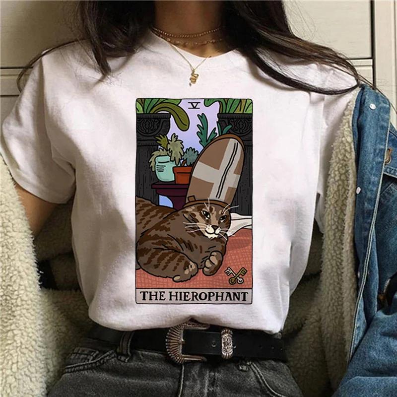 Kawaii Cat Tarot Cute Shirt Fashion Top Female O-neck Tees Short Sleeve Tee Shirt Femme Summer Women Tshirts