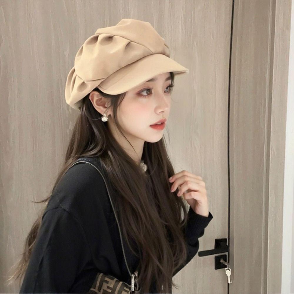 Harajuku Pleated Beret Hat Octagonal Cap Pleated Octagonal Cap Retro Cloud Painter Hat  Lady
