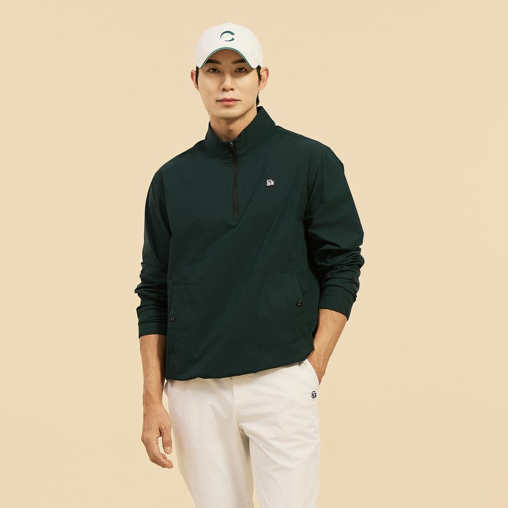 Challenger Men'S Essential Half-Zip High-Neck Windbreaker Woven Top Dark Green