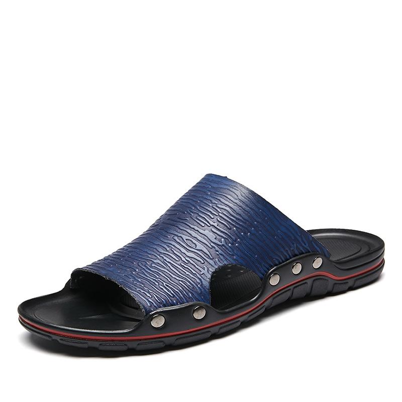 Fashion Simple Slip on Slippers New Genuine Leather Men Slippers Beach Shoes Men Summer Flat Heels Male Slides Luxury Plus Size 38-48
