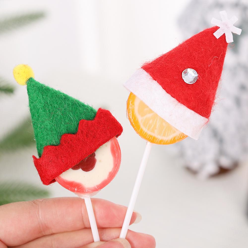 30/1Pcs Mini Santa Hats Christmas Wine Bottle Covers Lollipop Candy Hat Xmas Kids Gifts Navidad Party Table Dinner Decorations