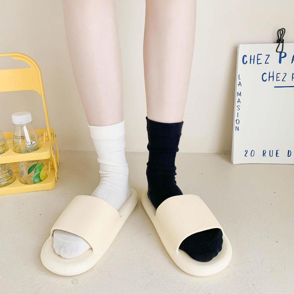 Versatile Coffee Socks For Women, Comfortable Wide-Mouth Socks Medium Tube Socks Solid Color Black And White Cotton Socks Tide