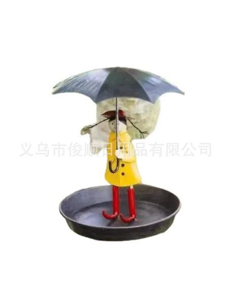 Creative Hanging Bird Feeder Metal Hanging Chain Girl With Umbrella Tray Outdoor Garden Tray Yard Decoration Supplies Hot Sale