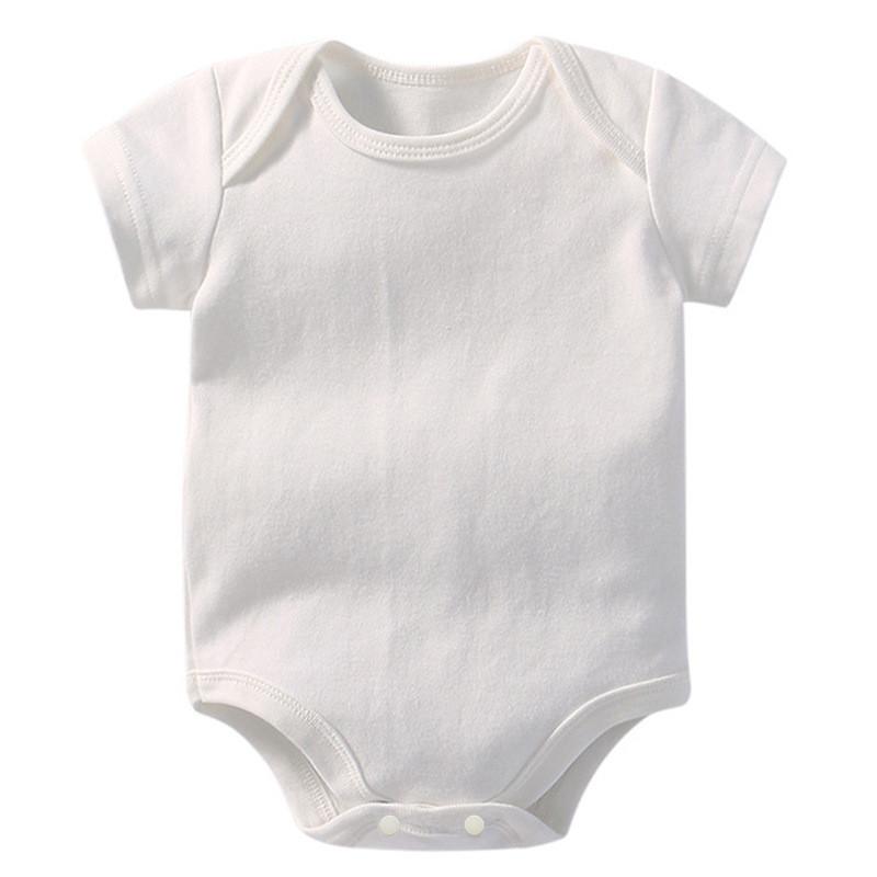 Baby Cotton Short Sleeve Romper For Newborns With Solid Color And Letter Print Design