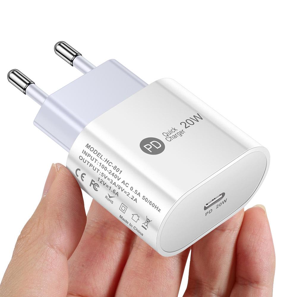 PD Fast Charger 20W with EU/US/UK Travel Adapter for Mobile Phones