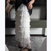 Spring 2026 Korean Lace Pleated Gauze A-line Skirt – White