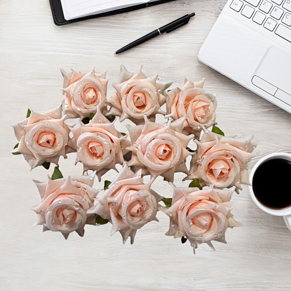 10pcs Pastel Colors Dew Drops Artificial Rose Elegant Flower Arrangement Bridal Hair Accessories