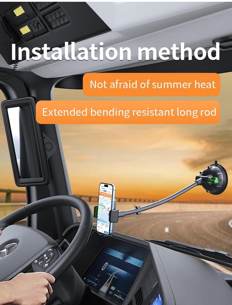Flexible Soft Tube Car Phone Mount with Large Suction Cup for Windshield or Dashboard