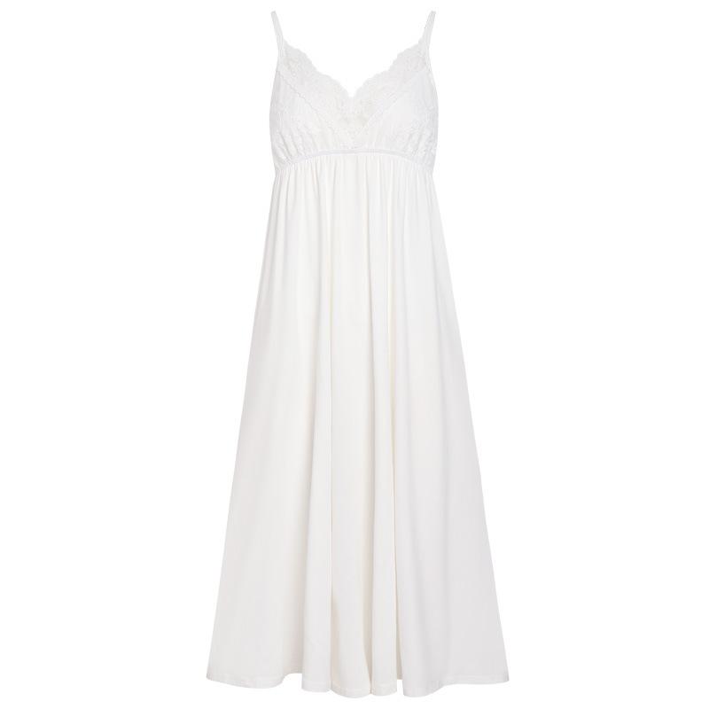 Suspender Nightgown Women's Summer Cotton Court Style Sexy Long Dress Lace Princess Pajamas Embroidered Chest Pad Can Be Worn Outside Loungewear