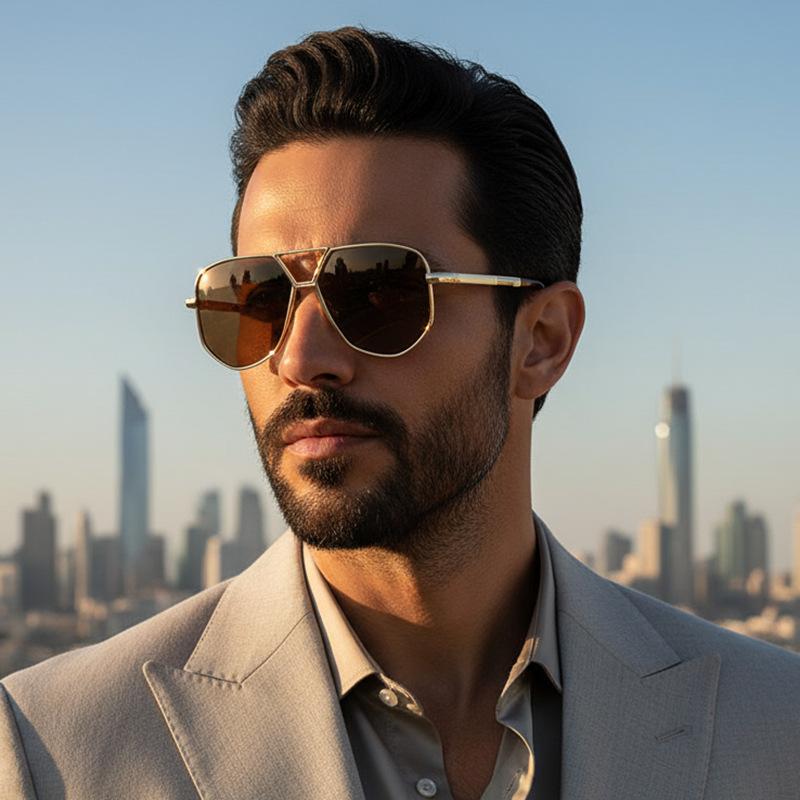 European And American Fashion New Metal Double Beam Sunglasses Personalized Retro Versatile Trend Pilot Sunglasses Men'S Glasses