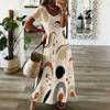 Women Plus Size V Neck Short Sleeve Printed White Straight Maxi Dress