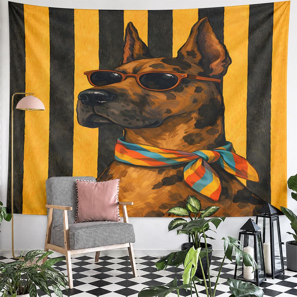Stylish Dog with Sunglasses and Scarf Pattern Wall Hanging Tapestry Decorative Tapestry Home Decor for Bedroom and Living Room