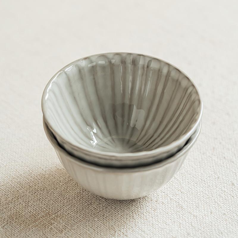 French Retro Ceramic Rice Bowl Creative Striped Fruit Salad Bowl Premium Simple Home Daily Porridge Soup Bowl