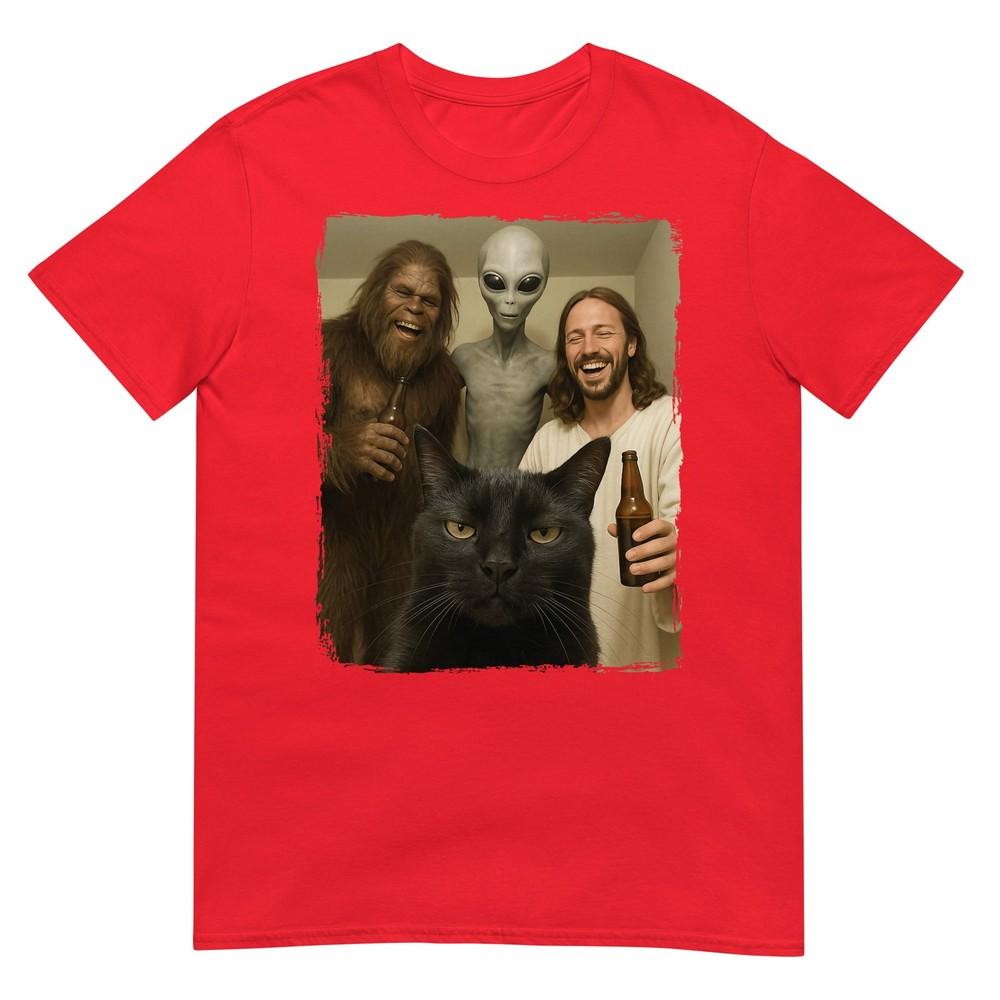 Cat Selfie Bigfoot Jesus Alien Tshirt S