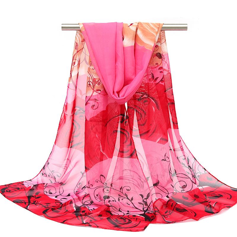Silk Scarf Peony Tulip Flower Size Beach Scarf Chiffon Scarf Variegated Shawl Sunscreen Long Section