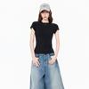 Design Sense Basic Crew Neck Front Shoulder Short Sleeve T-Shirt Women's Summer New Slim Skinny Pullover