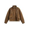 Unisex Suede Fleece Lined Stand Collar Zipper Jacket Streetwear Short Cropped Outerwear Fall
