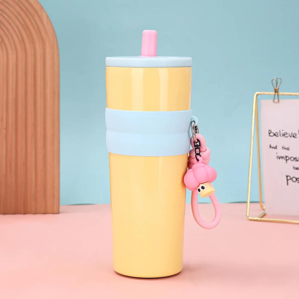 711ml Stainless Steel Tumbler with Straw & Handle, Insulated Thermal Mug for Car Office Travel hot water bottles thermos coffee