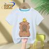 Cute Capybara with Yellow Bird Doodle Cartoon Print Kids T-shirt Summer Children's Cotton Short-sleeved Boys and Girls Suitable