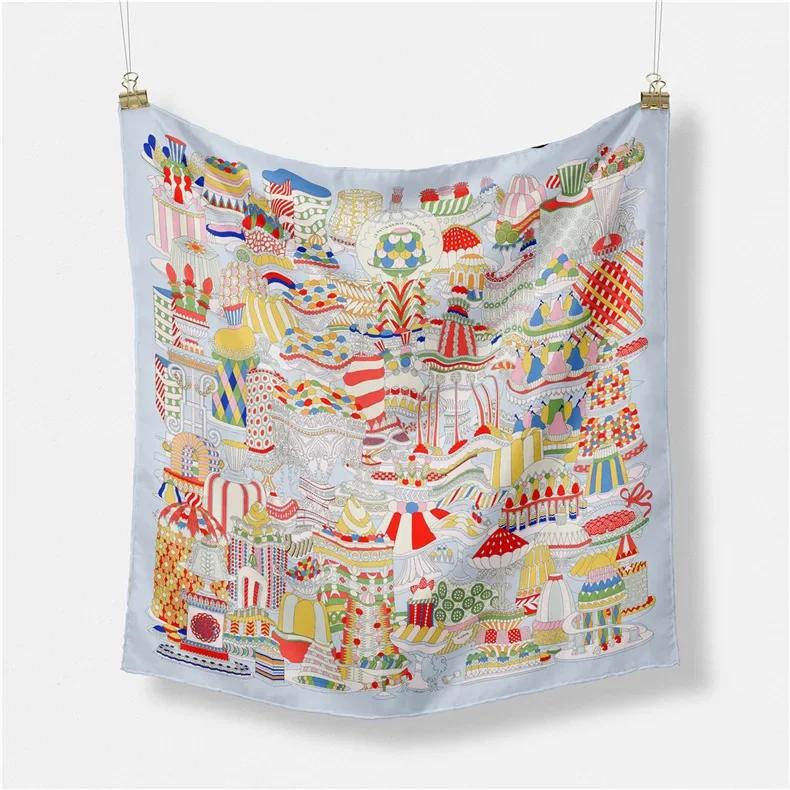 

Роскошный шелковый квадратный платок с принтом лошади Женский весенний шейный платок Шаль Накидка Женский головной платок для волос Ручной платок Платок Хиджаб Бандана 53x53cm