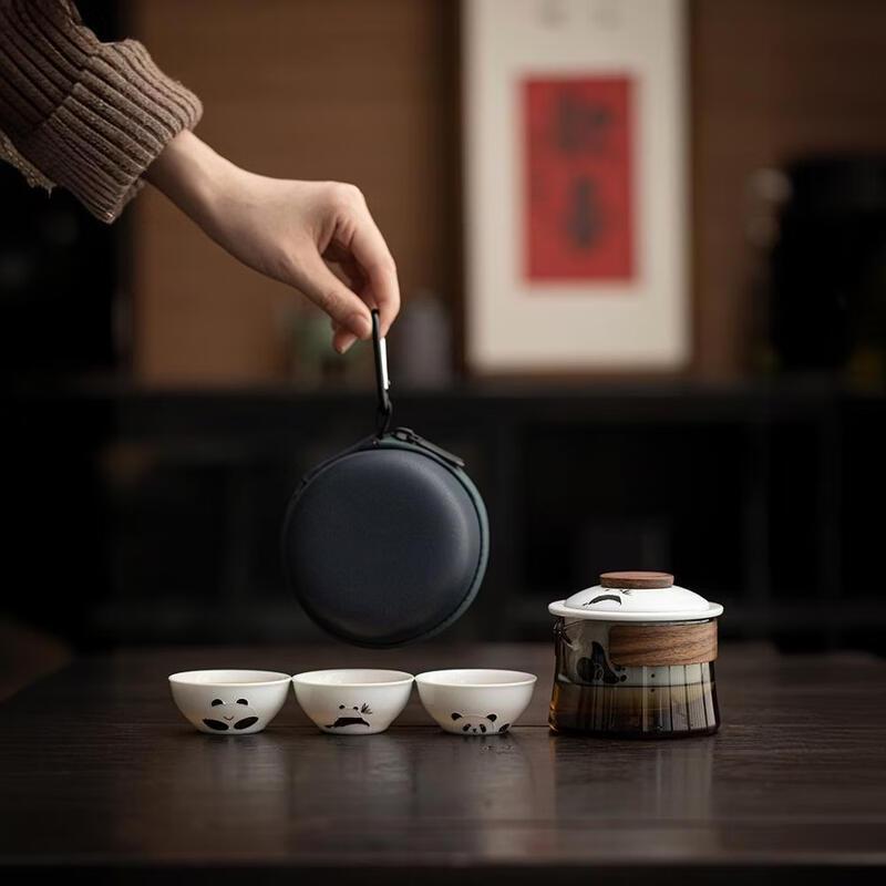 Shangqi Hand-painted Panda Portable Ceramic Travel Tea Set