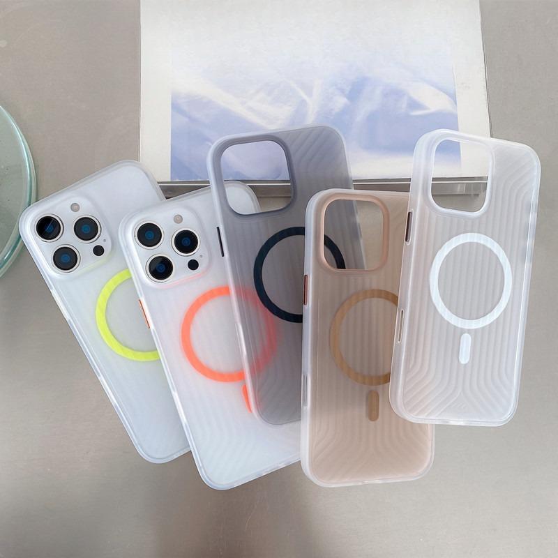 Applicable To IPhone16proMax Striped Corrugated Mobile Phone Case Luminous Magnetic Absorbing Apple 15 High End Sense 14 Protection Case