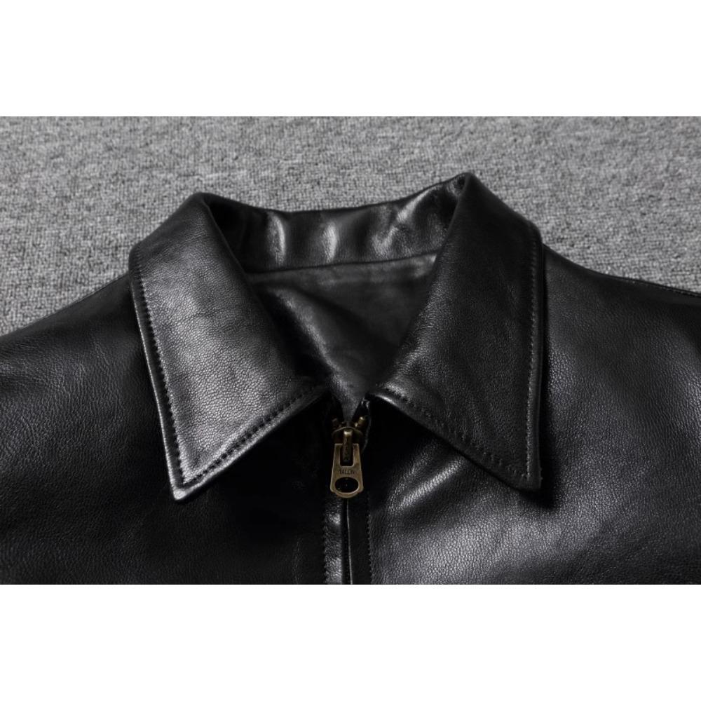 Chinese Size Classical 1940 Style Men Leather Jacket Uncoated Cracked Goatskin Leather Soft Slim Spring Autumn