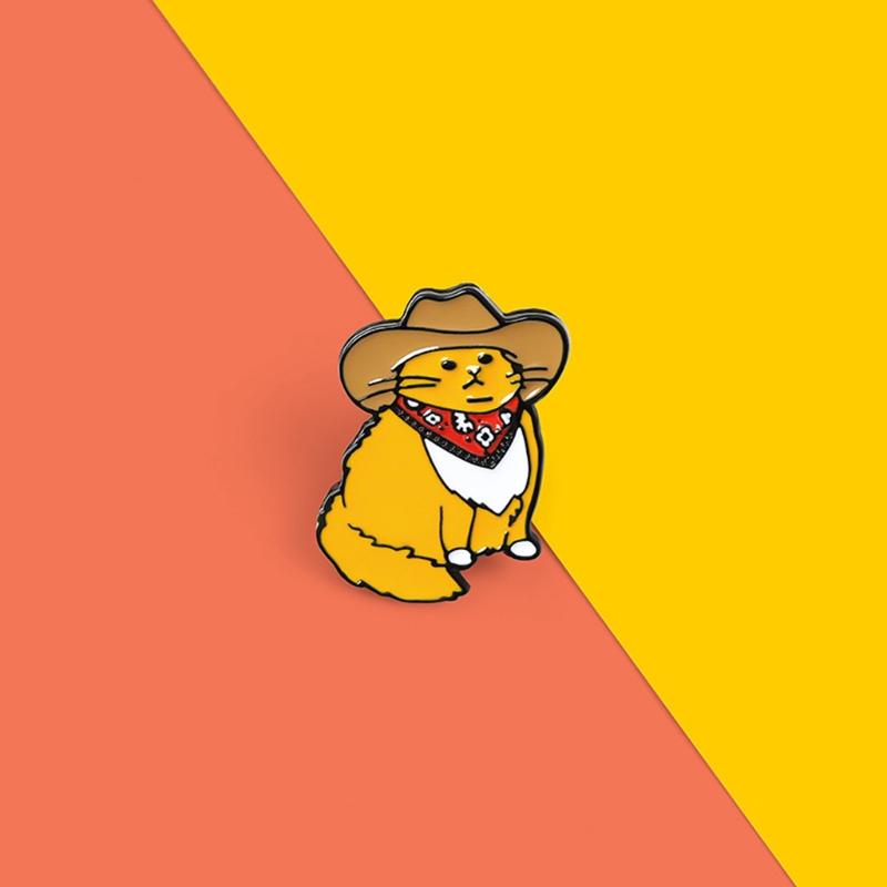 Cute Cartoon Humor Cowboy for Cat Style Brooch Children's Day Gift Western Cowboy for Cat Style Badge Funny Backpack Acc