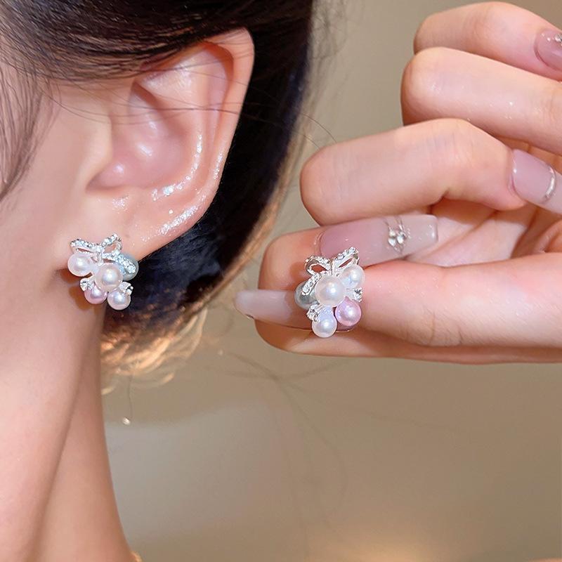 Kolczyki z pereł igiełkowych S925 Silver Needle Flower dla kobiet - luksusowy, modny koreański styl