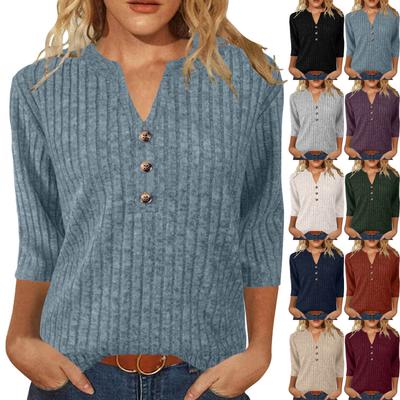 Damen Lässige Mode Bequemer V-Ausschnitt Knopfpullover Warmer Top