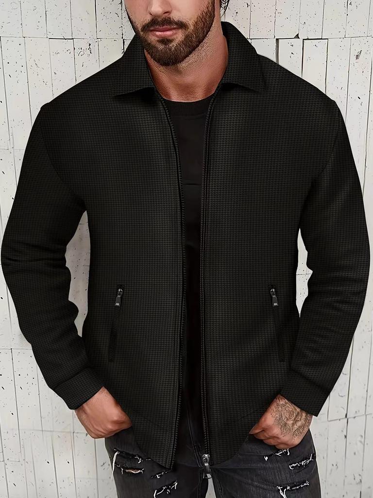 Spring and Autumn Waffle Knit Long Sleeve Zipper Cardigan Jacket