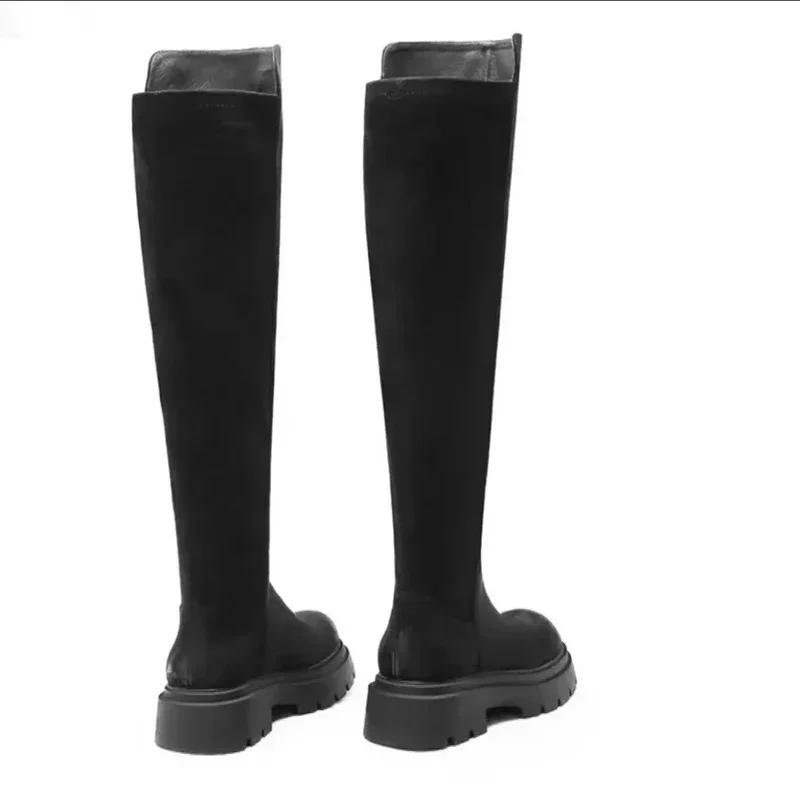 Fashion Suede Chelsea Boots Over The Knee  Women Flats Shoes Platform 2025 Winter New Round Toe Designer Gladiator Boots Goth Punk Botas