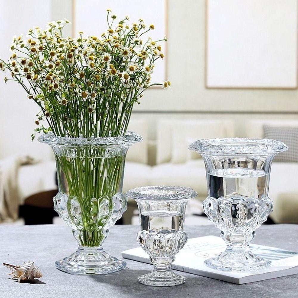Creative French Style Transparent Glass Vase Decorative Elegant Flower Arrangement Vase Retro Decorative Vase Office